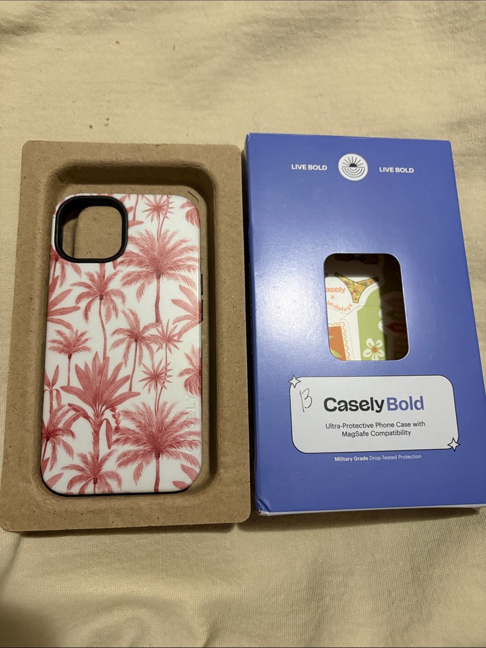 CaselyBold Pink Palm Tree iPhone Case with MagSafe Compatibility